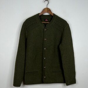 Vintage Giesswein Sweater Mens 54 Large Green Wool Button Up Made in Austria
